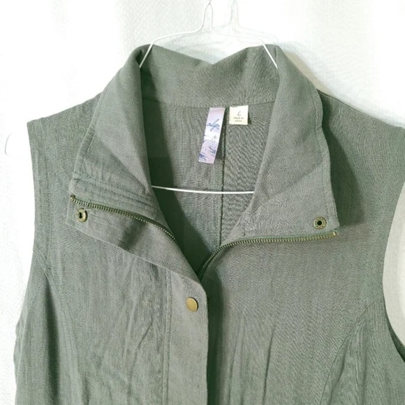 Khaki Linen Cotton Sleeveless Top - Picture 3 of 6